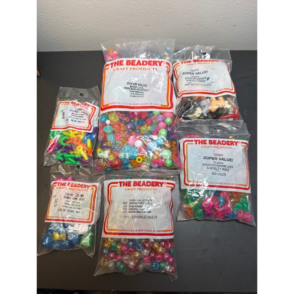 The Beadery Craft Products Mixed Bead Lot Pony Alphabet Safari Marine‎ 6 Packs